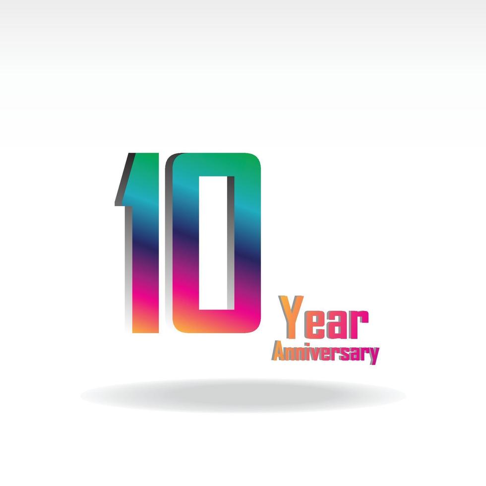 10 Years Anniversary Celebration Rainbow Color Vector Template Design Illustration