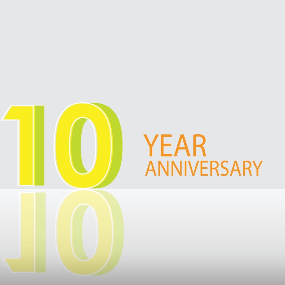 Ilustración de diseño de plantilla de vector de color amarillo de celebración de aniversario de 10 años