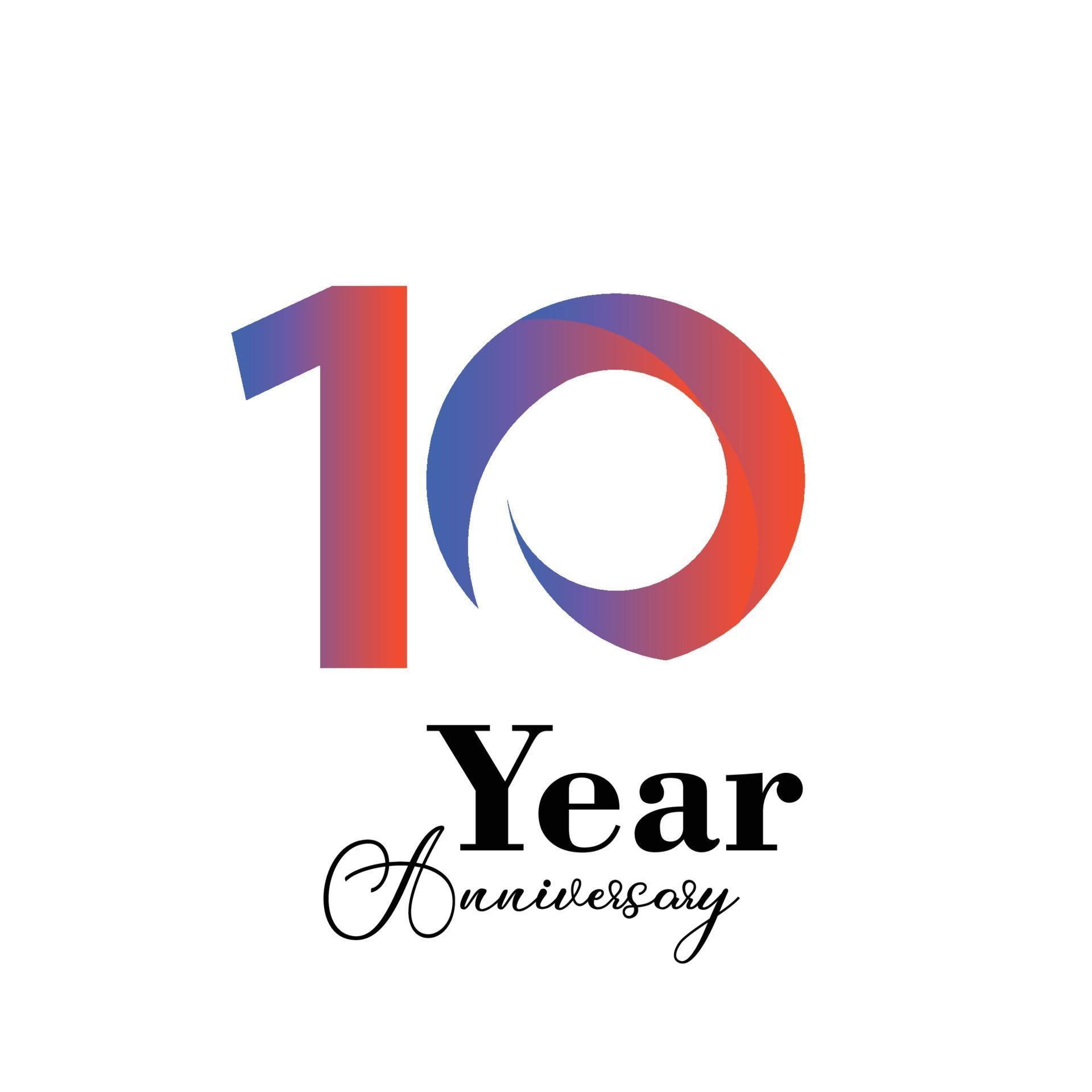10 Years Anniversary Celebration Rainbow Color Vector Template Design