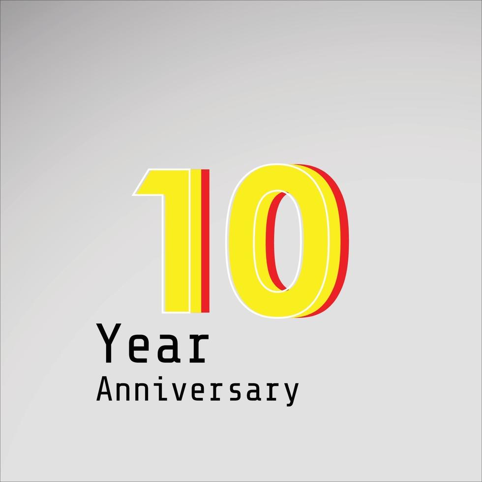 10 Years Anniversary Celebration Yellow Color Vector Template Design Illustration