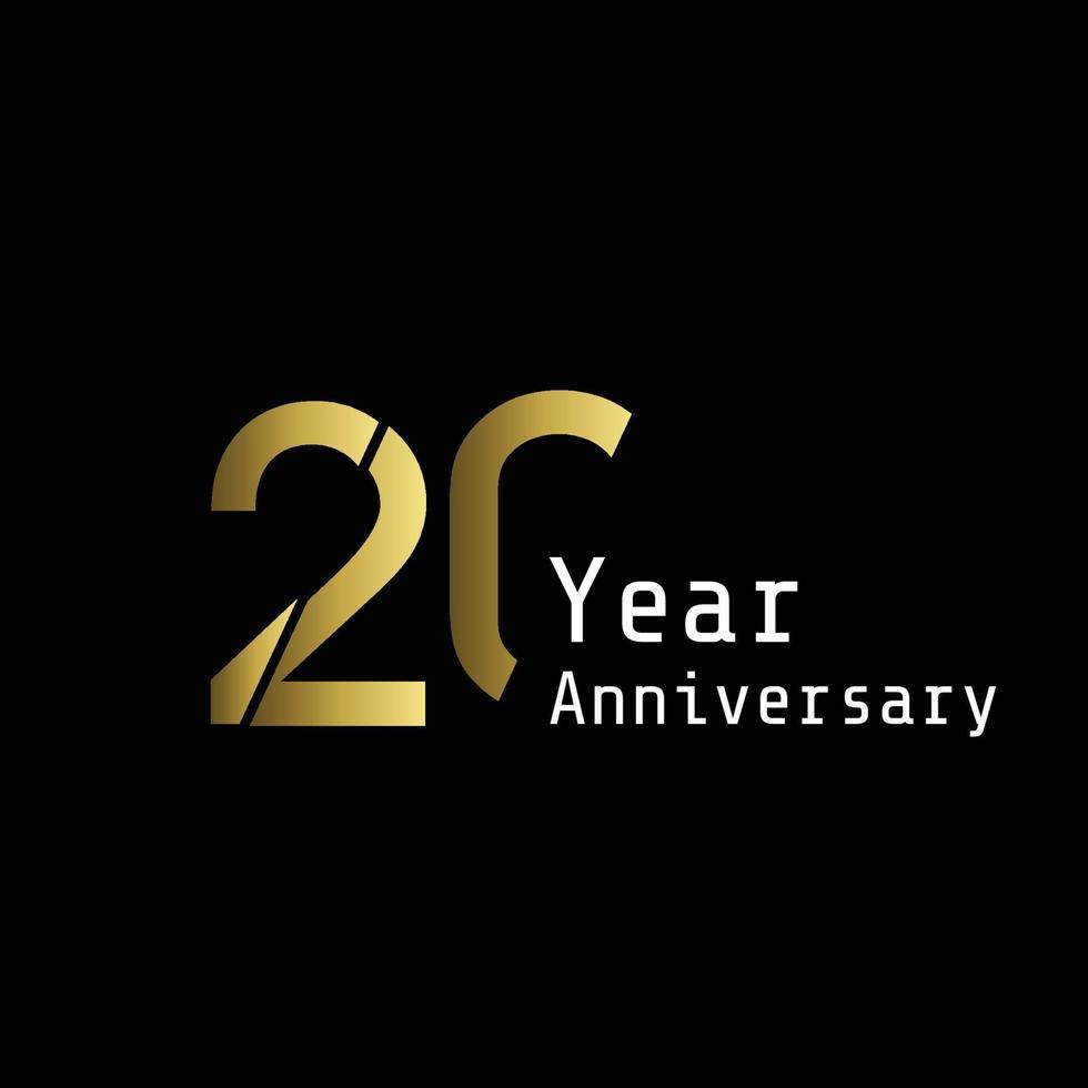 Ilustración de diseño de plantilla de vector de color de fondo negro dorado de celebración de aniversario de 20 años