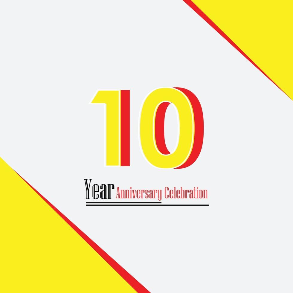 10 Years Anniversary Celebration Yellow Color Vector Template Design Illustration