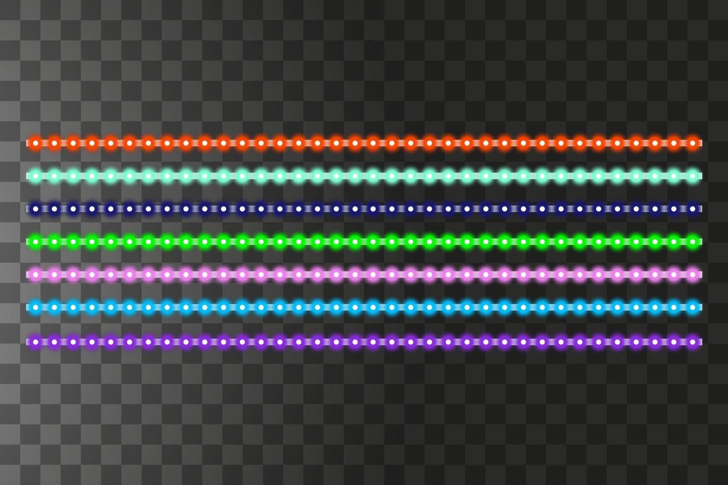 Various LED stripes on a black background, glowing LED garlands vector