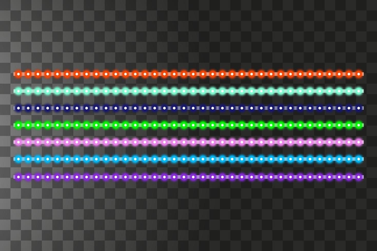 Various LED stripes on a black background, glowing LED garlands vector