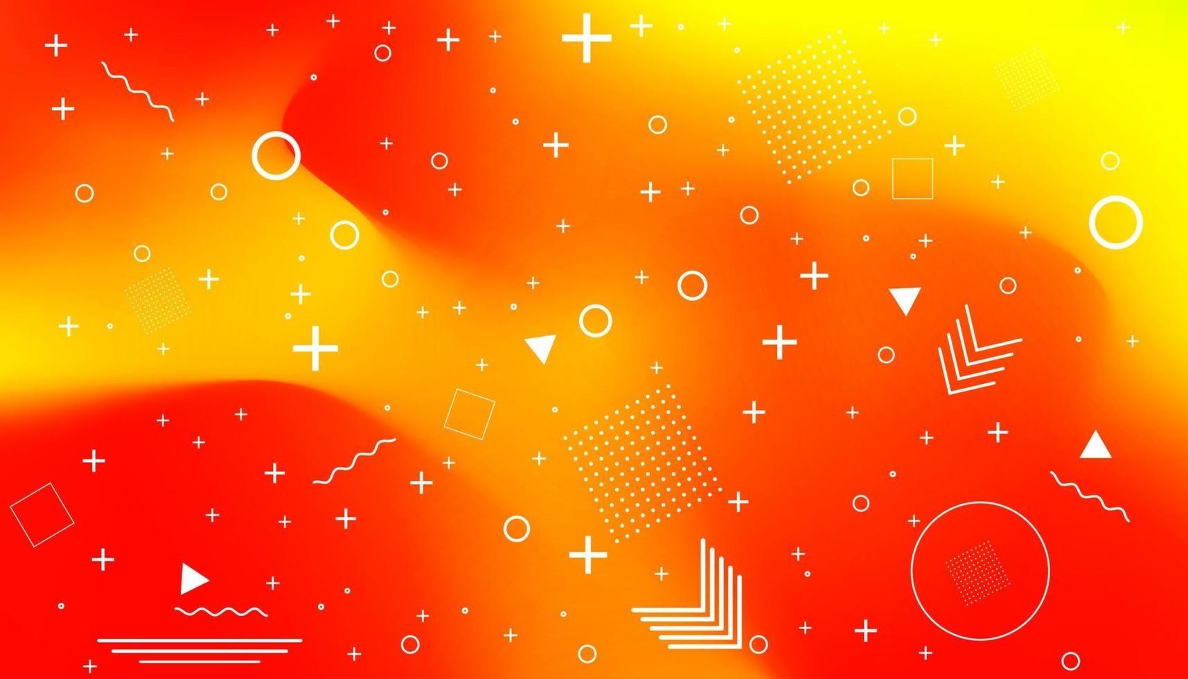 Memphis card with geometric shapes on Juicy Orange Waved Gradient