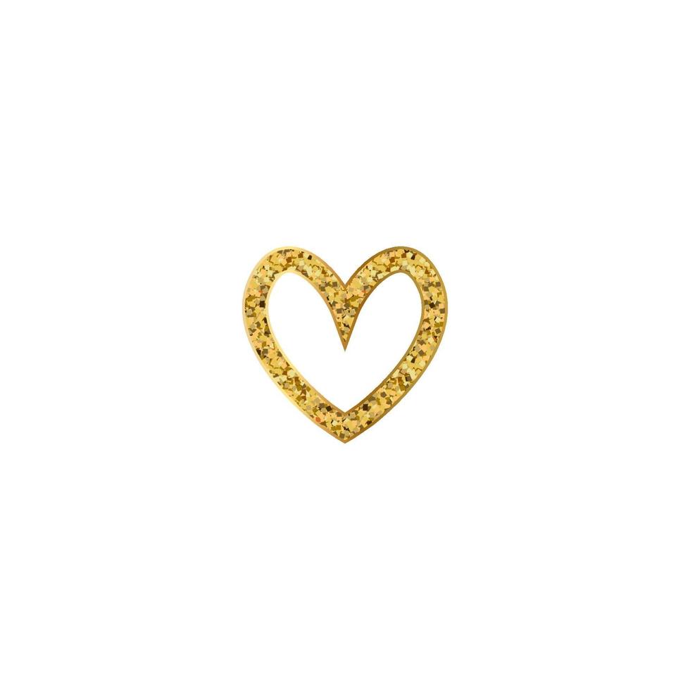 Gold glitter vector heart. Golden sparcle St. Valentines day card.