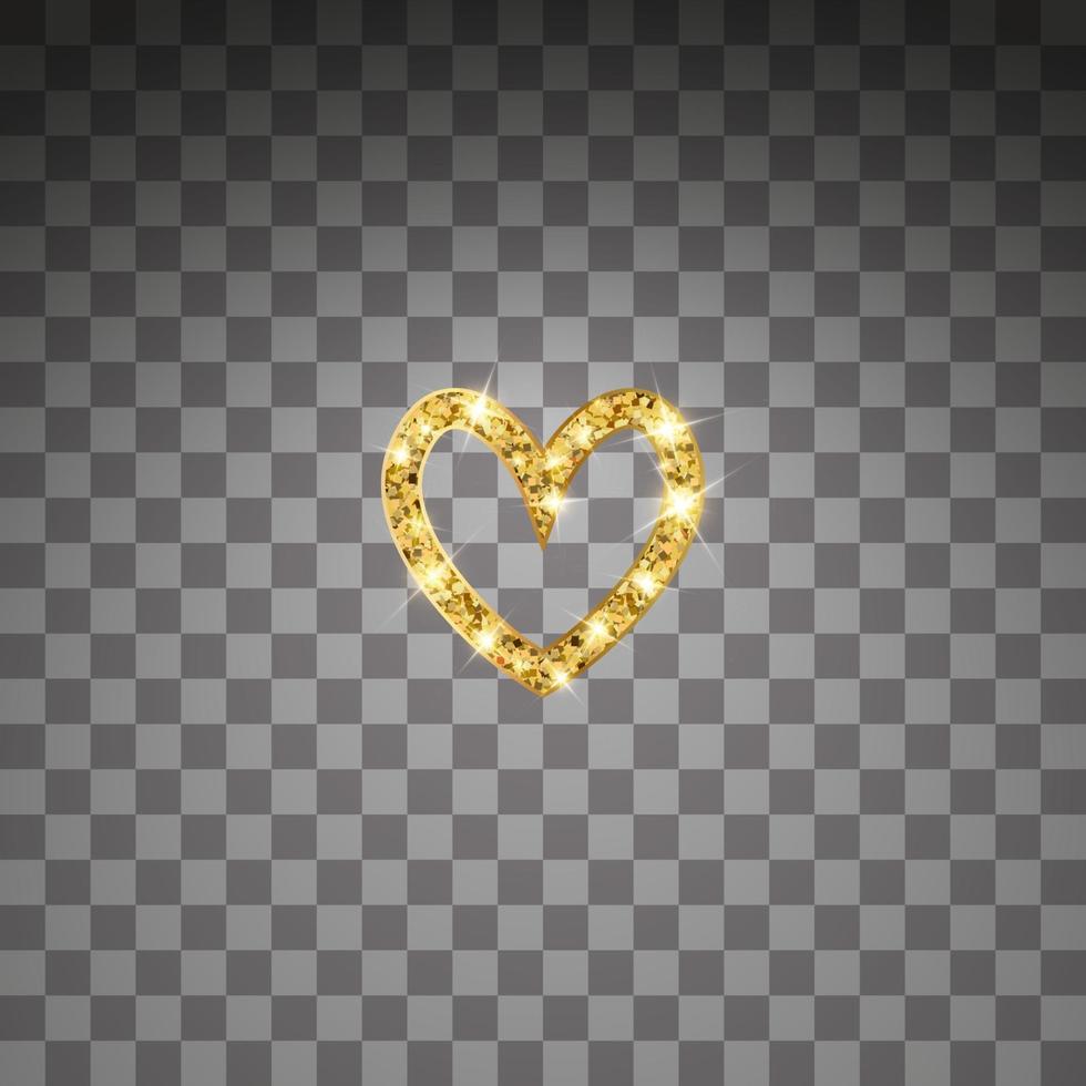 Gold glitter vector heart. Golden sparkle St. Valentines day card. Luxury design element.