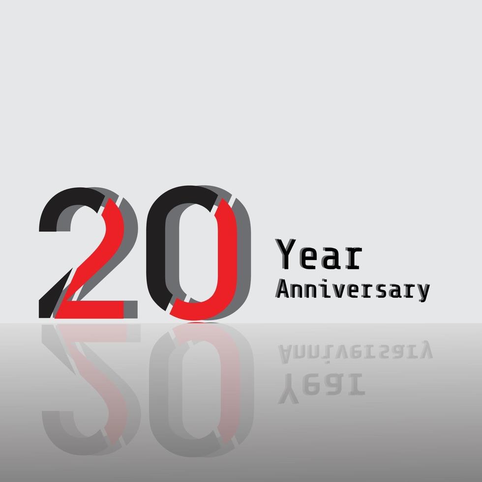 20 Years Anniversary Celebration Black Red Color Vector Template Design Illustration