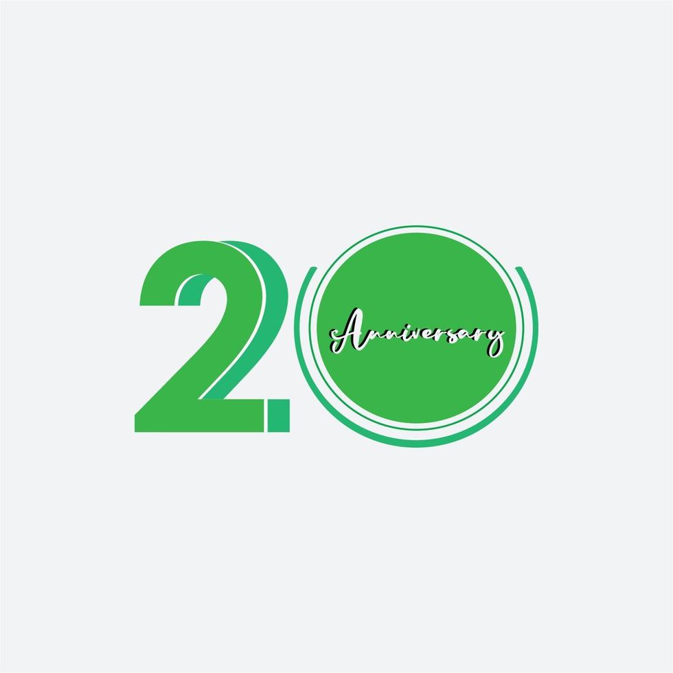 Ilustración de diseño de plantilla de vector de color verde de celebración de aniversario de 20 años