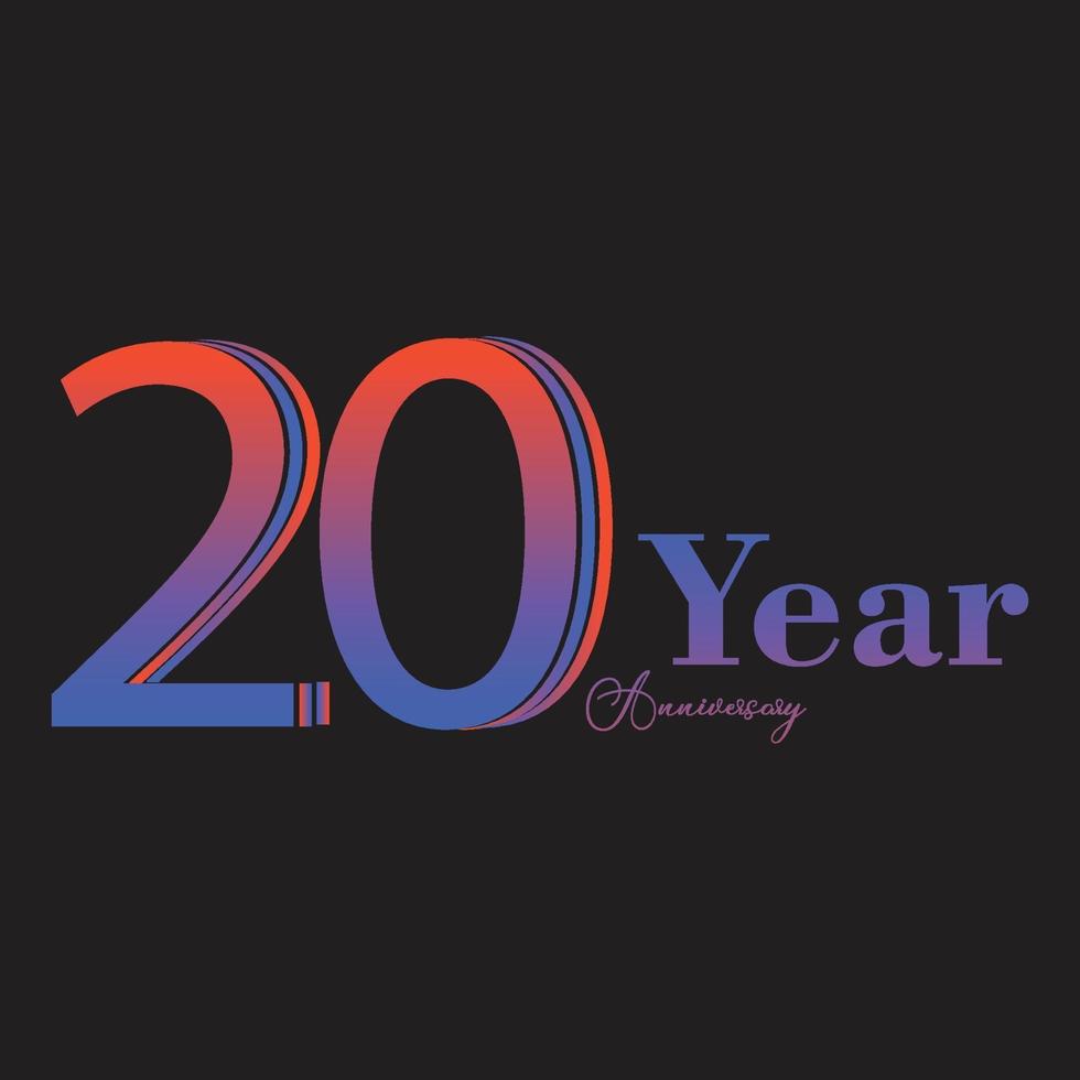 Ilustración de diseño de plantilla de vector de color de arco iris de celebración de aniversario de 20 años