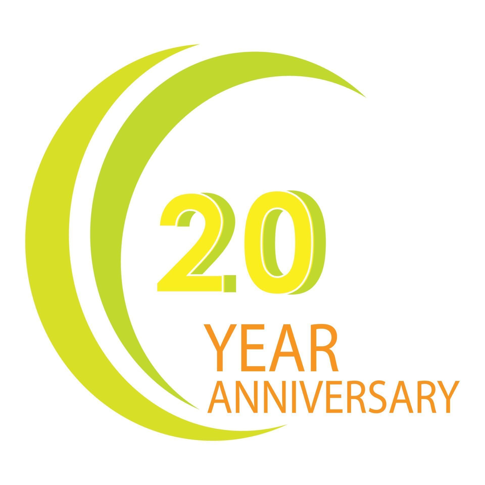 20 Years Anniversary Celebration Yellow Color Vector Template Design