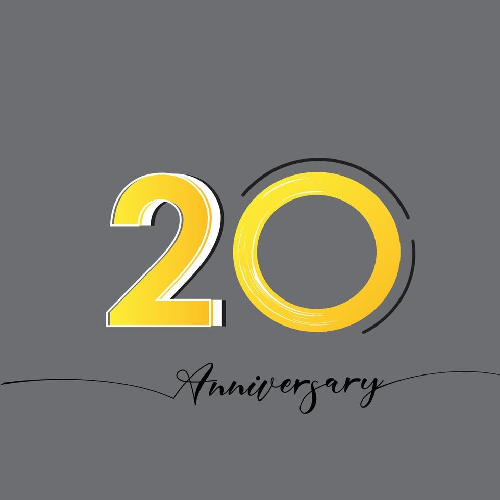 20 Years Anniversary Celebration Yellow Color Vector Template Design Illustration