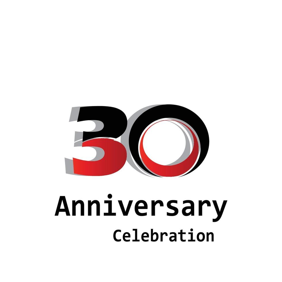 30 Years Anniversary Celebration Black Red Color Vector Template Design Illustration