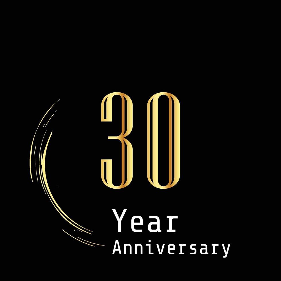 Ilustración de diseño de plantilla de vector de color de fondo negro dorado de celebración de aniversario de 30 años