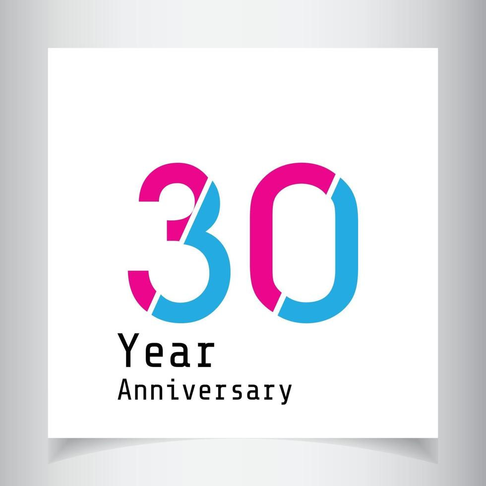 30 Years Anniversary Celebration Pink Blue Color Vector Template Design Illustration