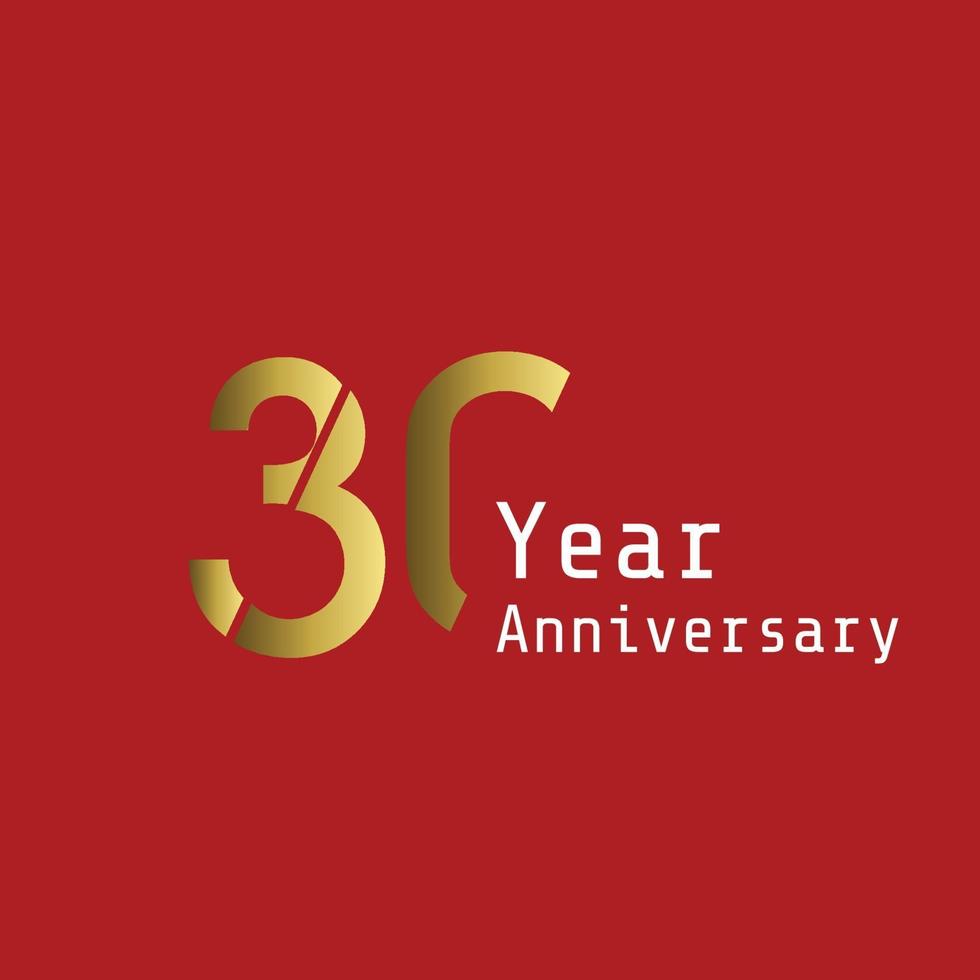 30 Years Anniversary Celebration Gold Vector Template Design Illustration