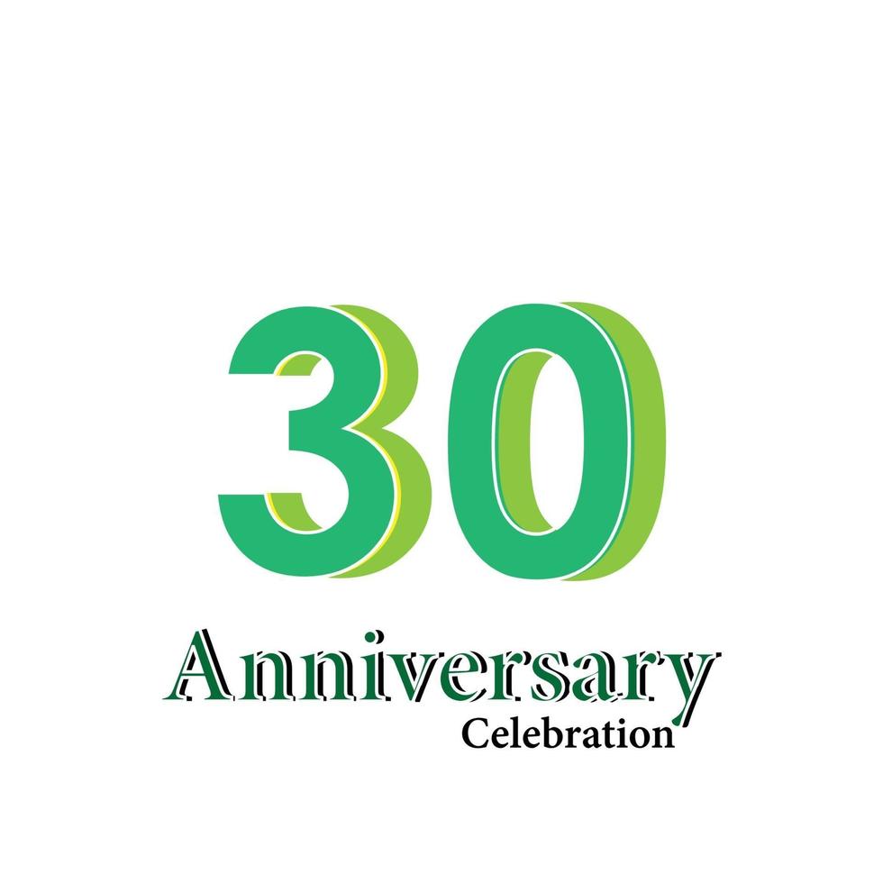 Ilustración de diseño de plantilla de vector verde de celebración de aniversario de 30 años
