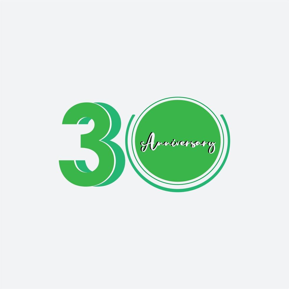 30 Years Anniversary Celebration Green Vector Template Design Illustration