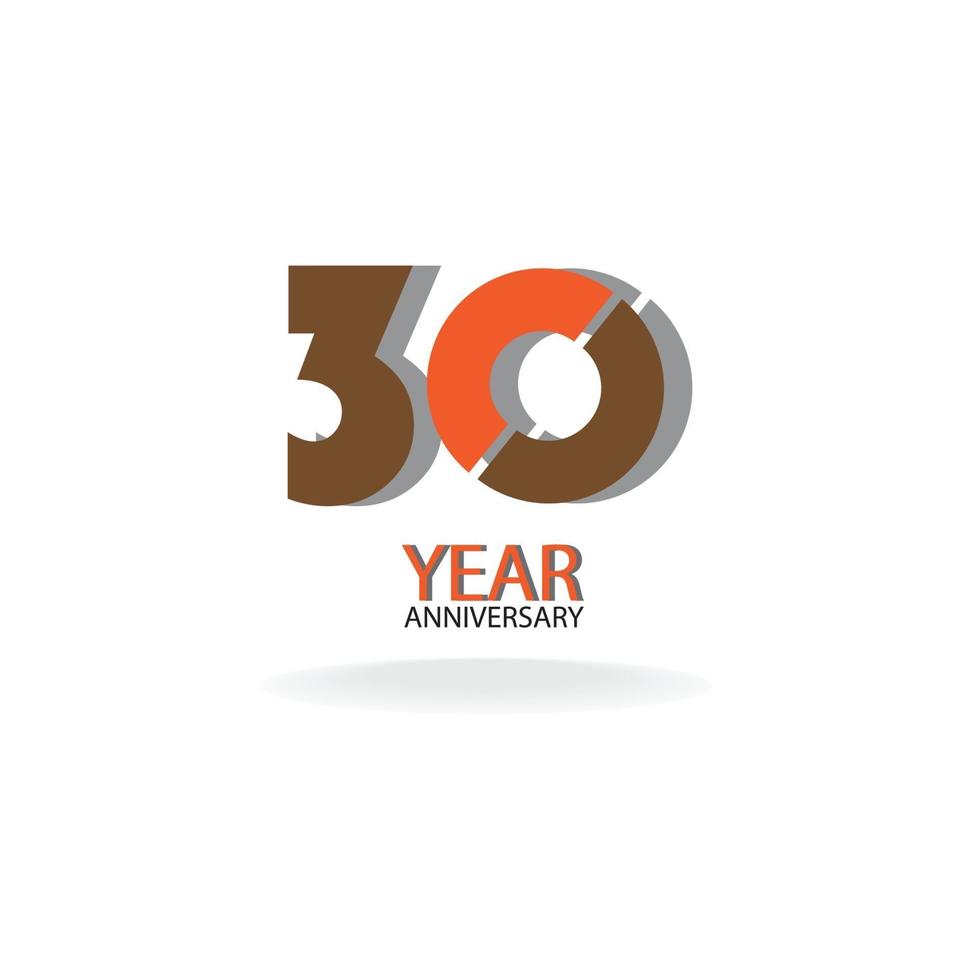 30 Years Anniversary Celebration Orange Vector Template Design Illustration