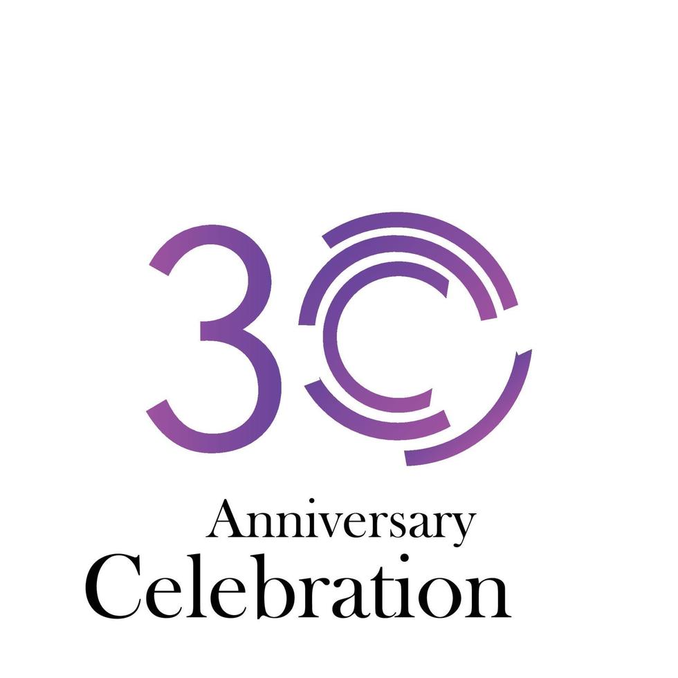 30 Years Anniversary Celebration Purple Color Vector Template Design Illustration