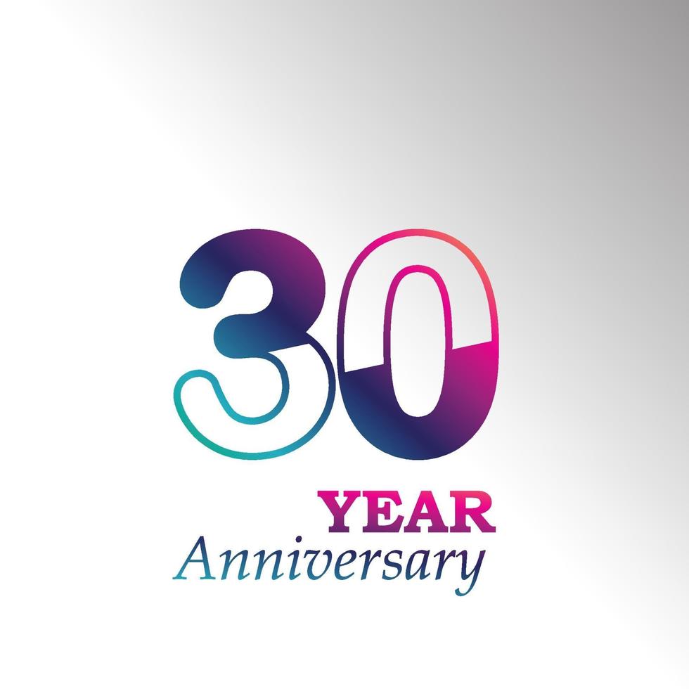 30 Years Anniversary Celebration Rainbow Color Vector Template Design Illustration