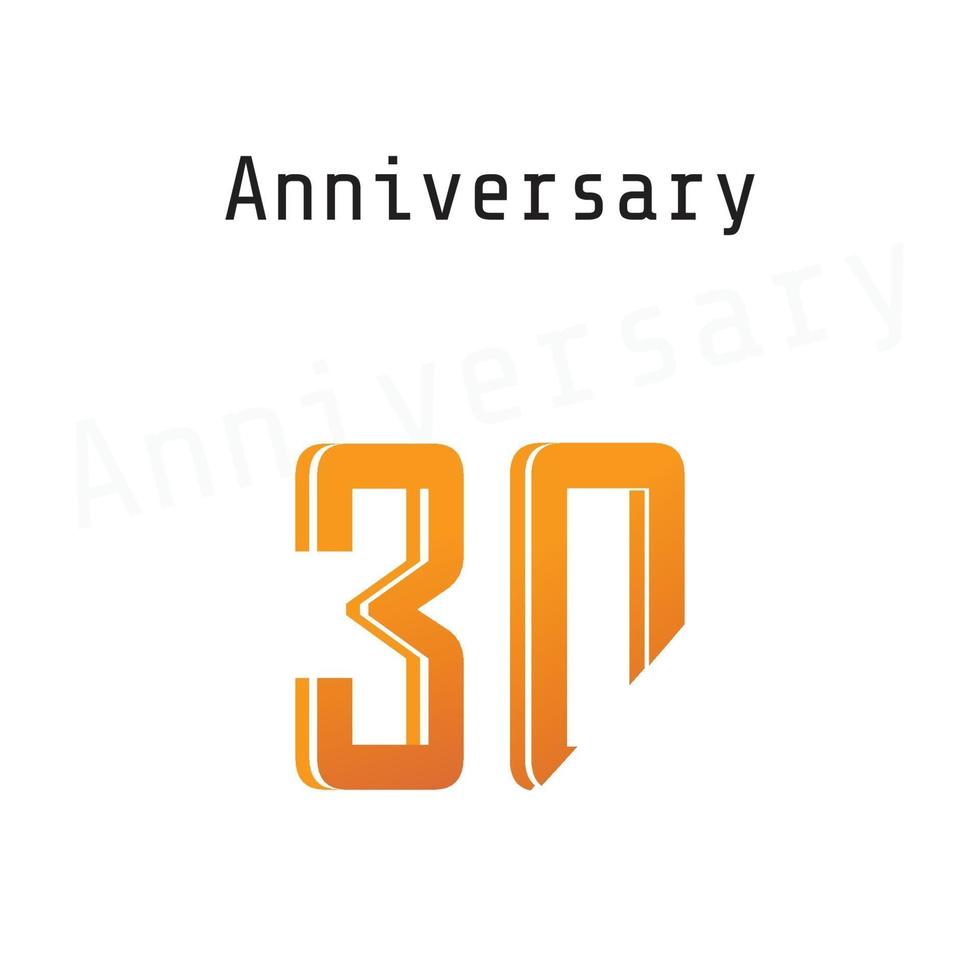 30 Years Anniversary Celebration Orange Vector Template Design Illustration