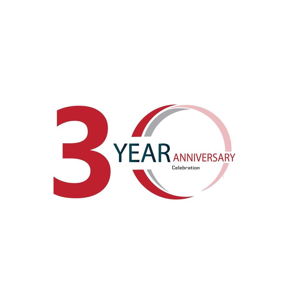 30 Years Anniversary Celebration Red Color Vector Template Design Illustration