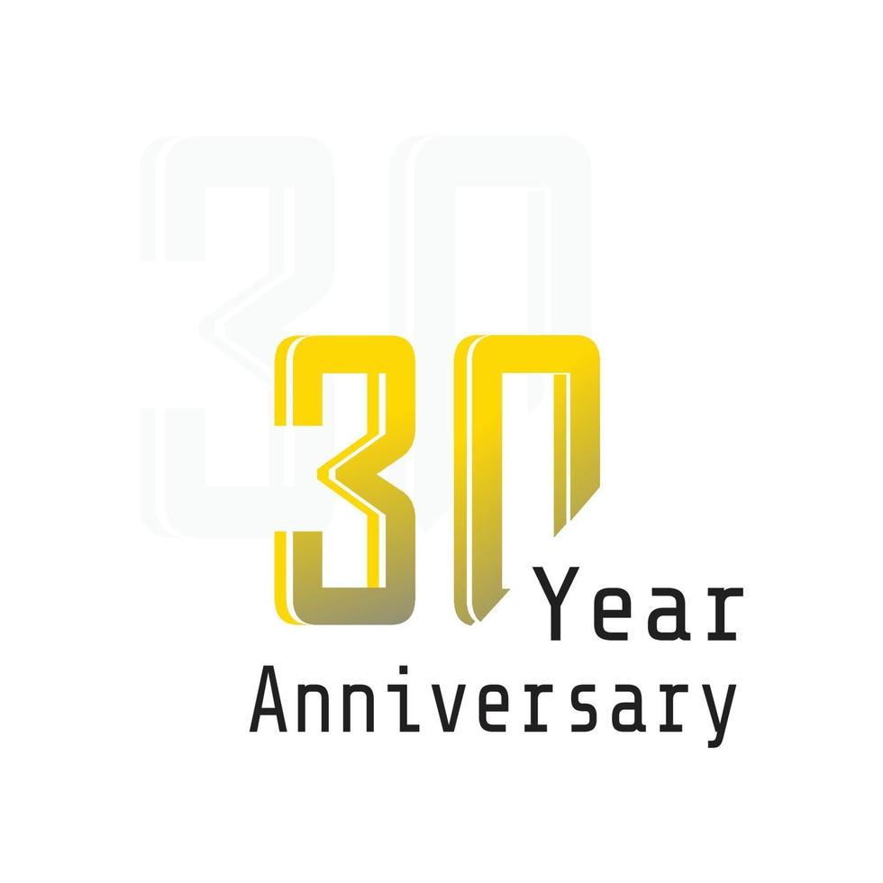 30 Years Anniversary Celebration Yellow Color Vector Template Design Illustration