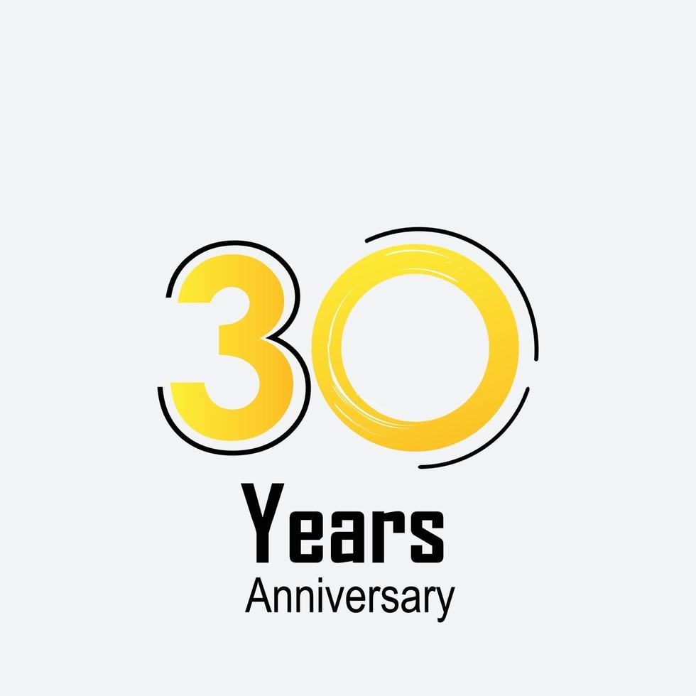 30 Years Anniversary Celebration Yellow Color Vector Template Design Illustration