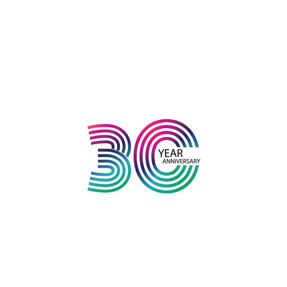 Ilustración de diseño de plantilla de vector de color arco iris de celebración de aniversario de 30 años
