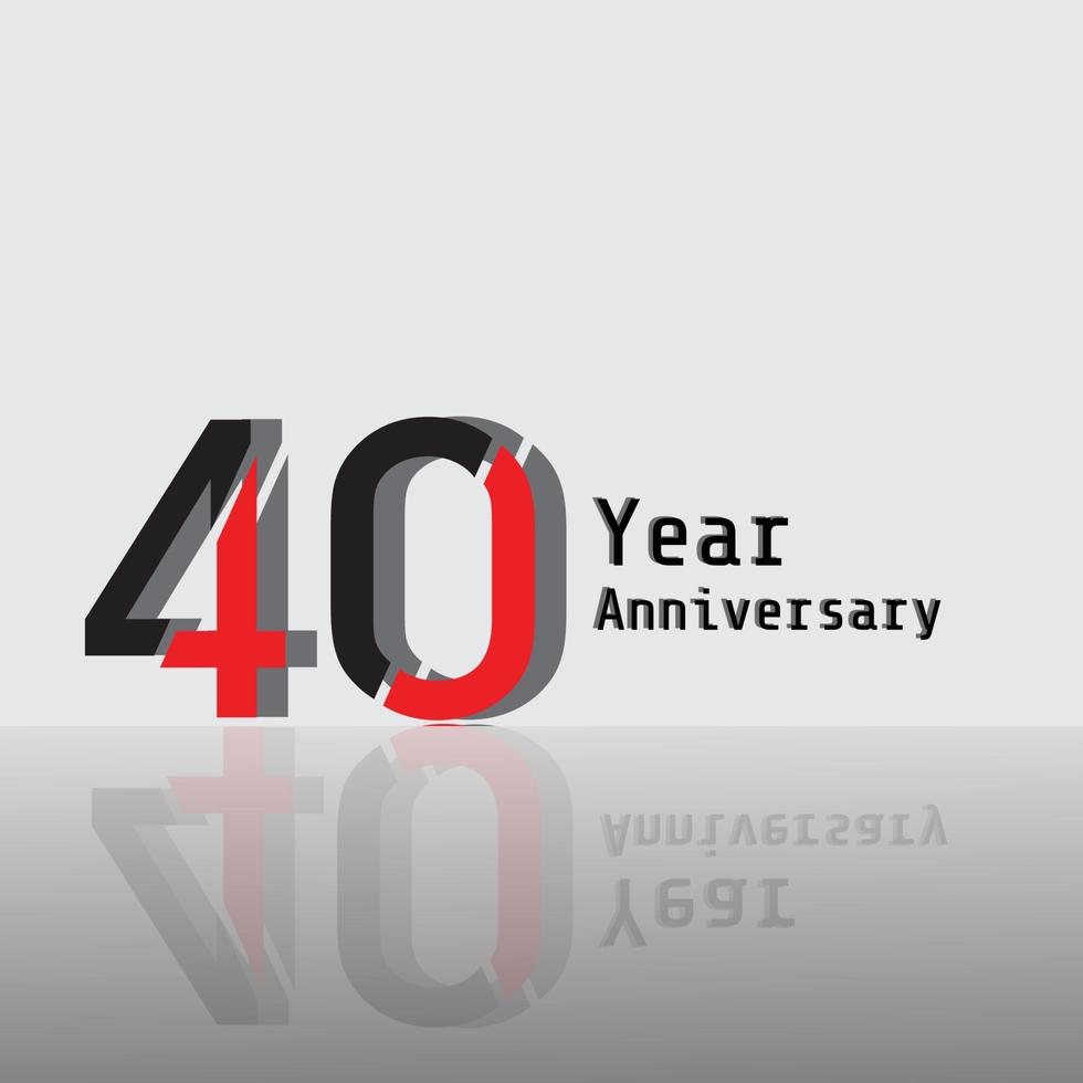 40 Years Anniversary Celebration Black Red Color Vector Template Design Illustration