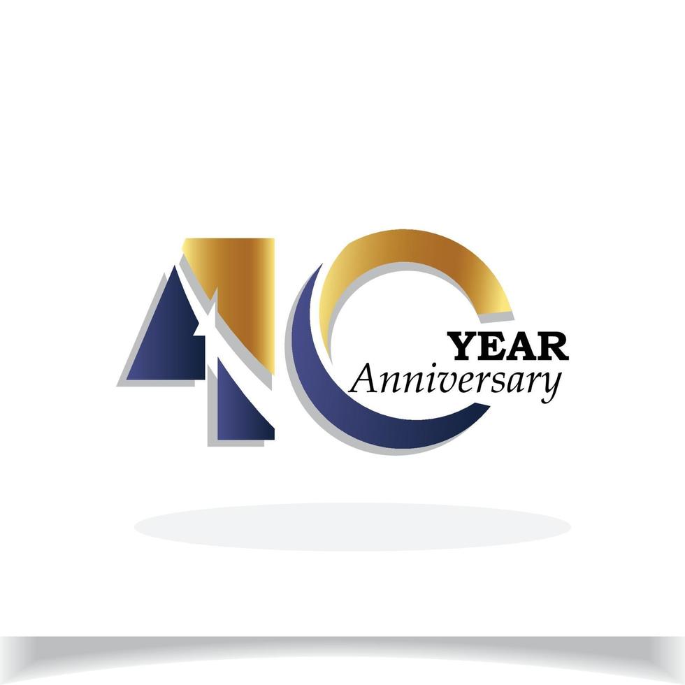 40 Years Anniversary Celebration Blue Gold Color Vector Template Design Illustration