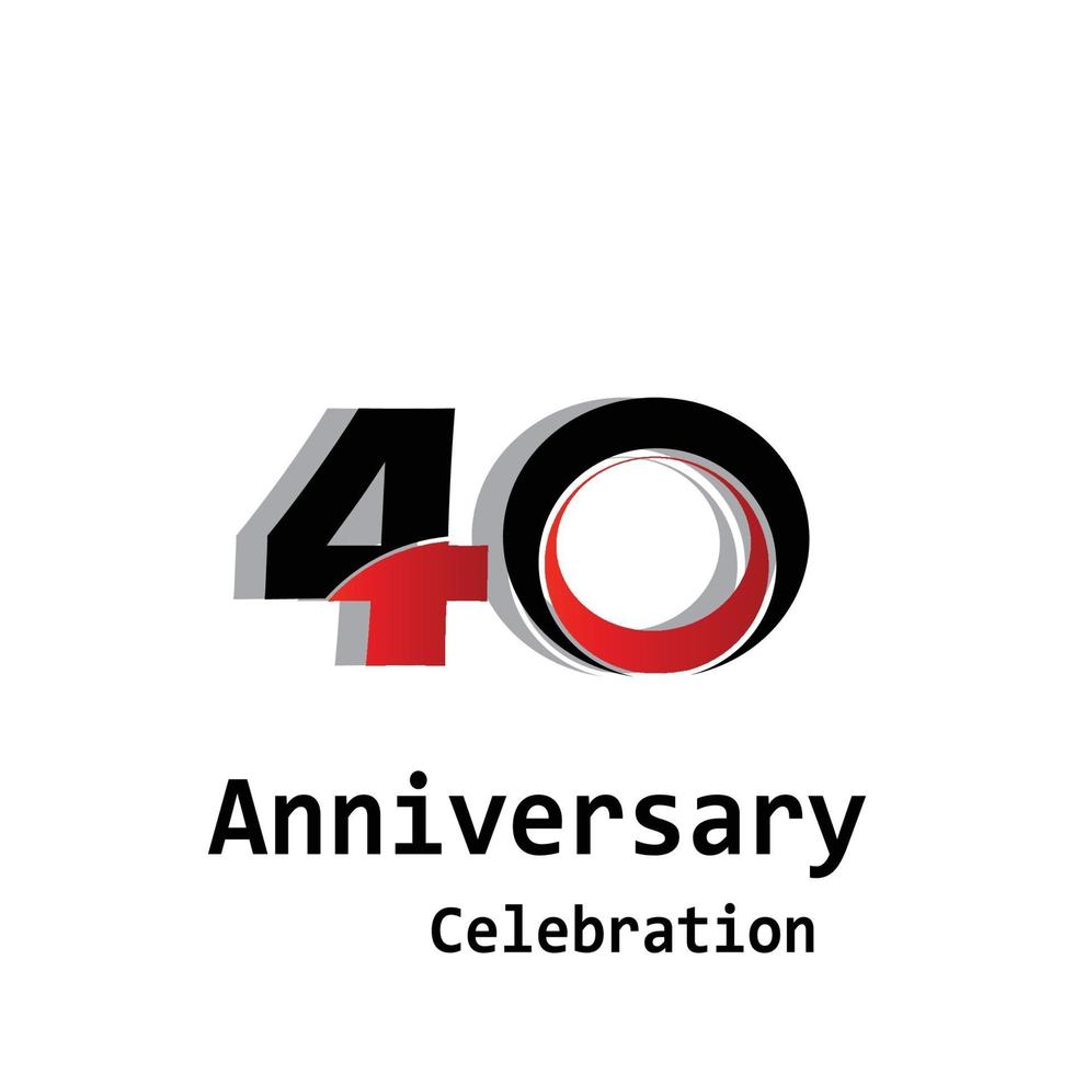 Ilustración de diseño de plantilla de vector de color rojo negro de celebración de aniversario de 40 años