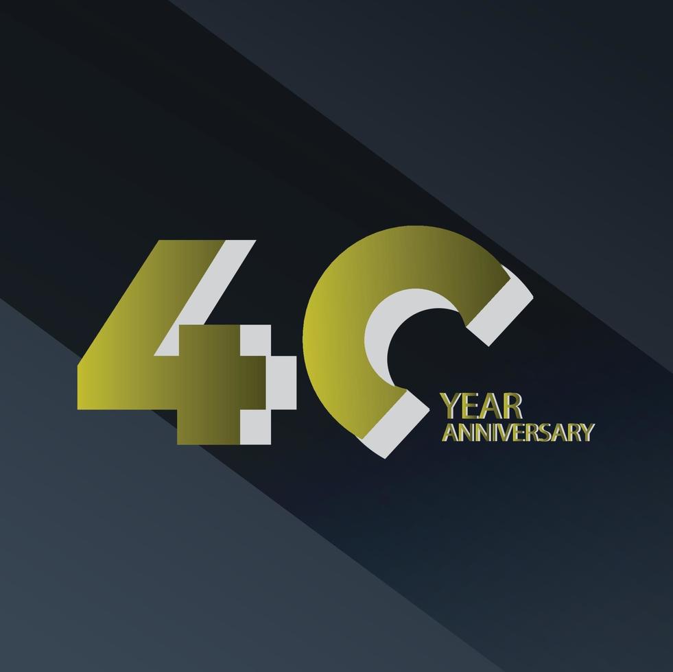 Ilustración de diseño de plantilla de vector de color de fondo negro dorado de celebración de aniversario de 40 años