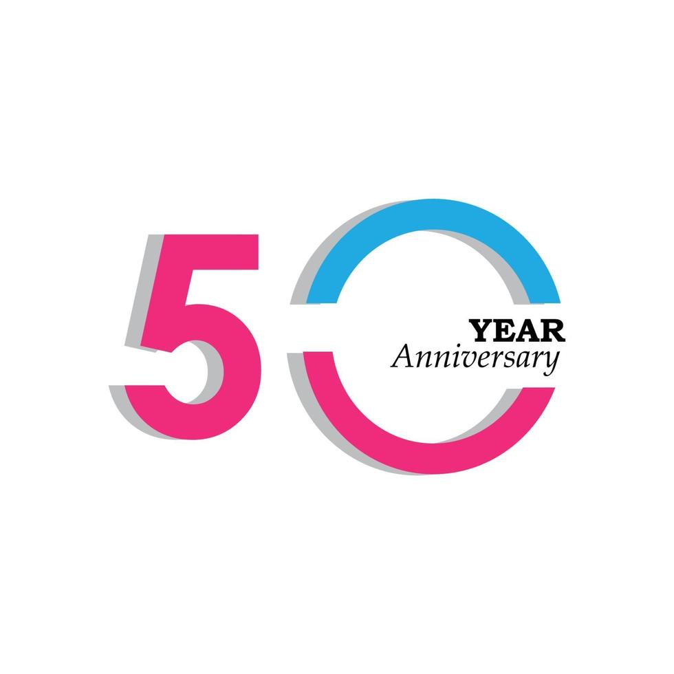 50 Years Anniversary Celebration Pink Blue Color Vector Template Design ...