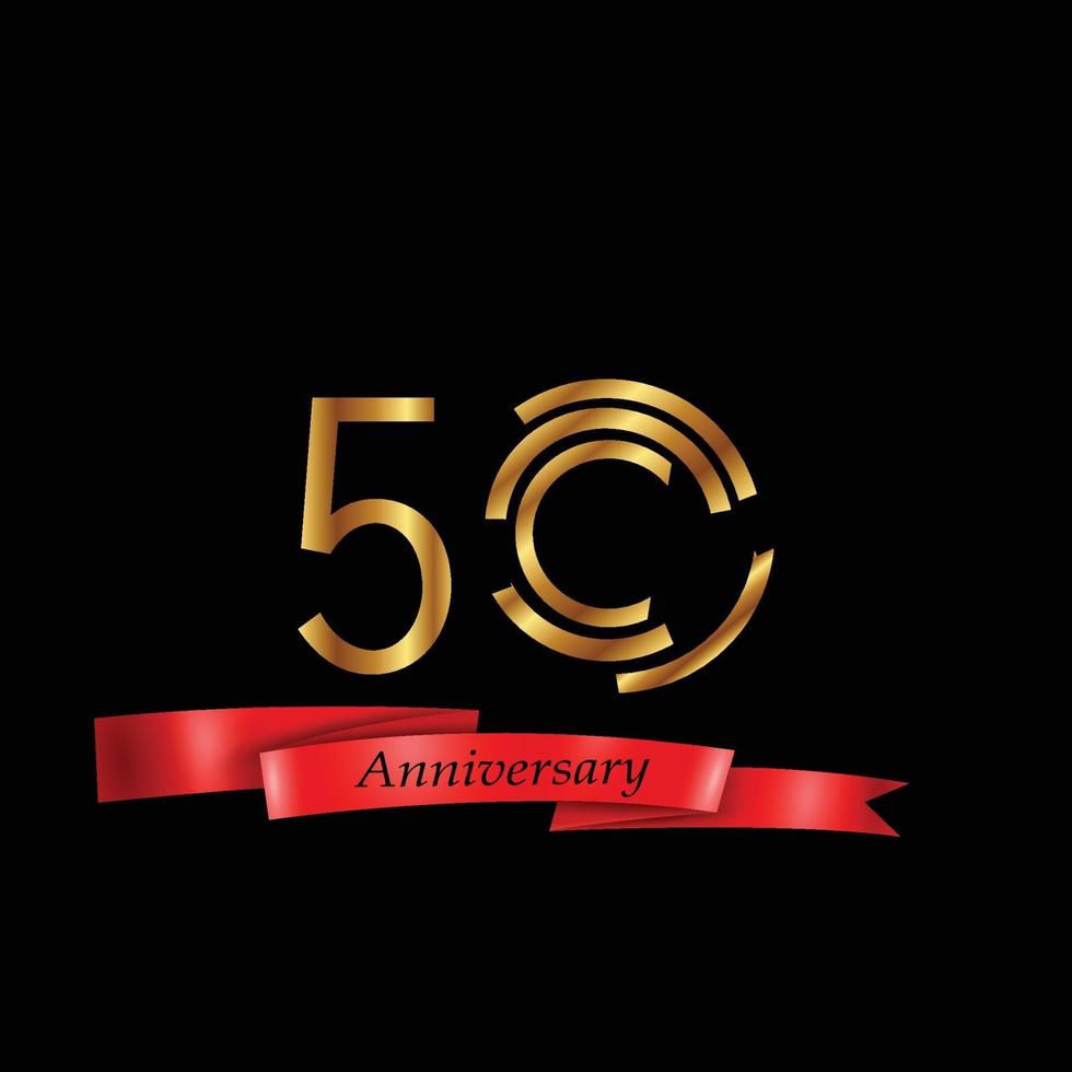 50 Years Anniversary Celebration Gold Black Background Color Vector Template Design Illustration