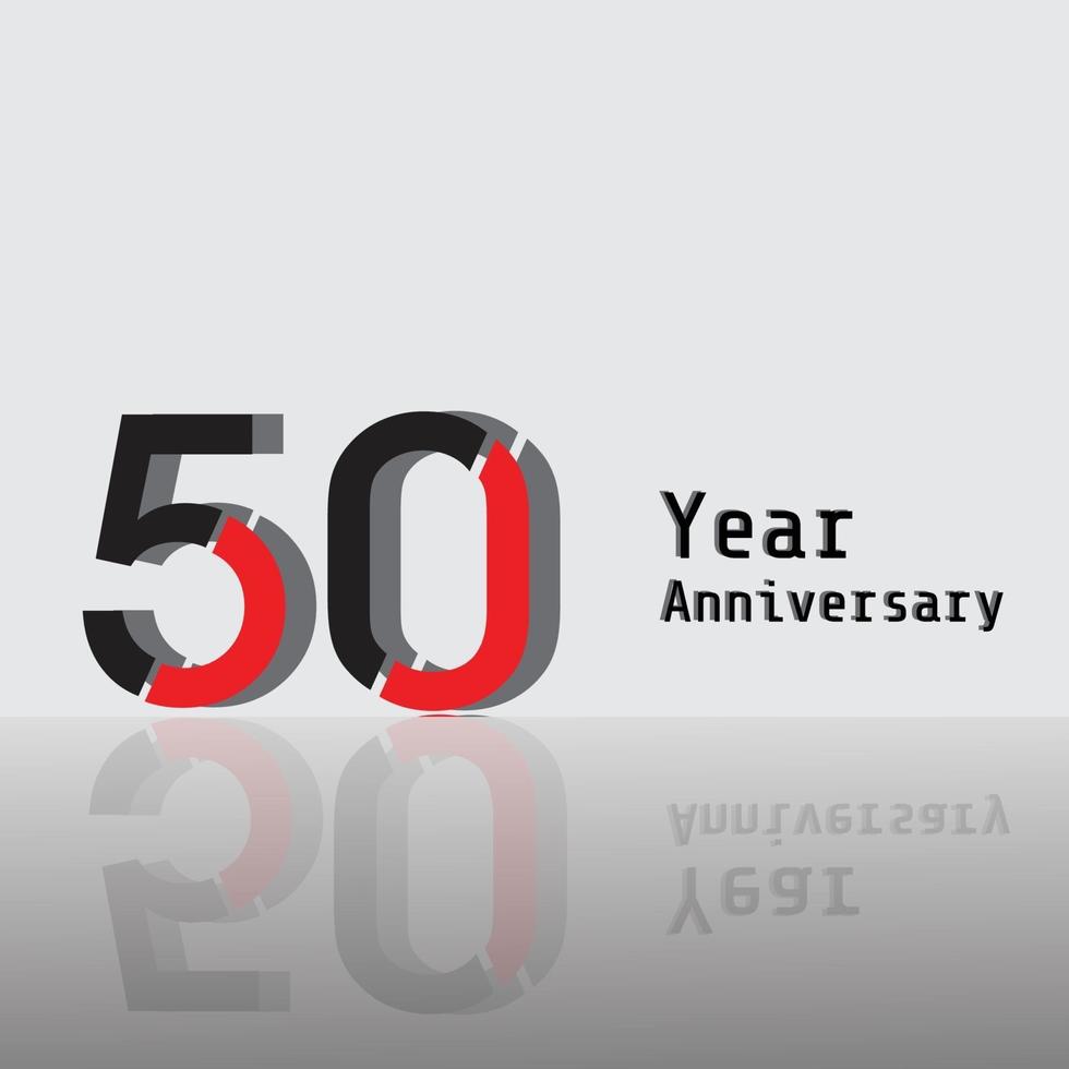 Ilustración de diseño de plantilla de vector de color rojo negro de celebración de aniversario de 50 años