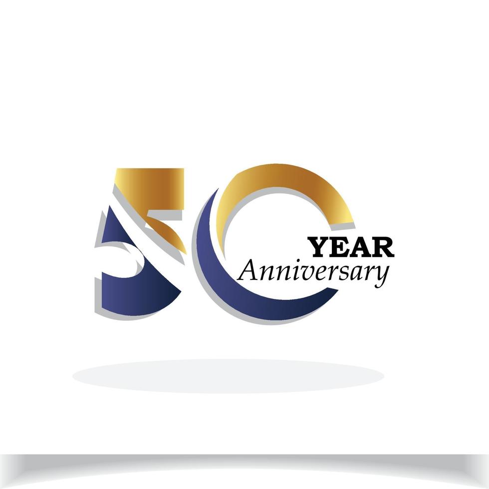 50 Years Anniversary Celebration Blue Gold Color Vector Template Design Illustration