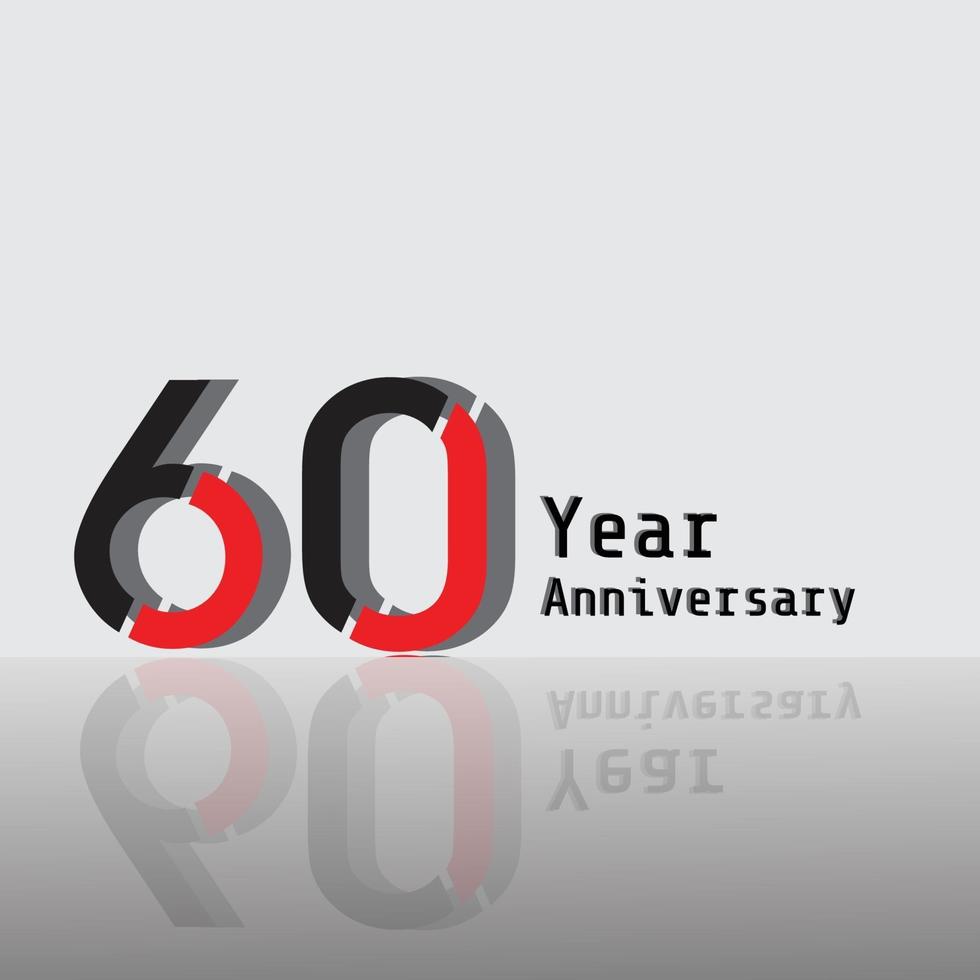 Ilustración de diseño de plantilla de vector de color rojo negro de celebración de aniversario de 60 años