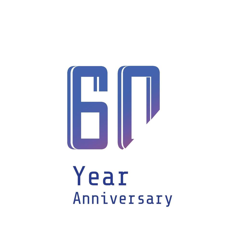 Ilustración de diseño de plantilla de vector de color azul celebración de aniversario de 60 años