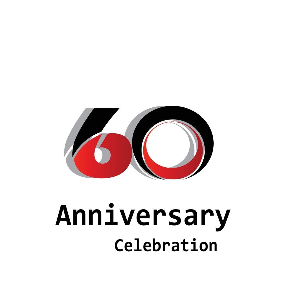 60 Years Anniversary Celebration Black Red Color Vector Template Design Illustration