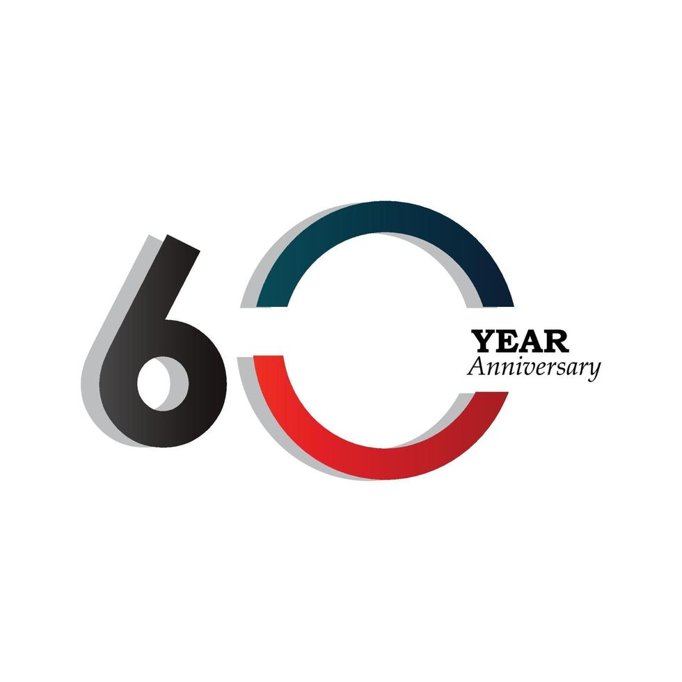 Ilustración de diseño de plantilla de vector de color azul negro de celebración de aniversario de 60 años