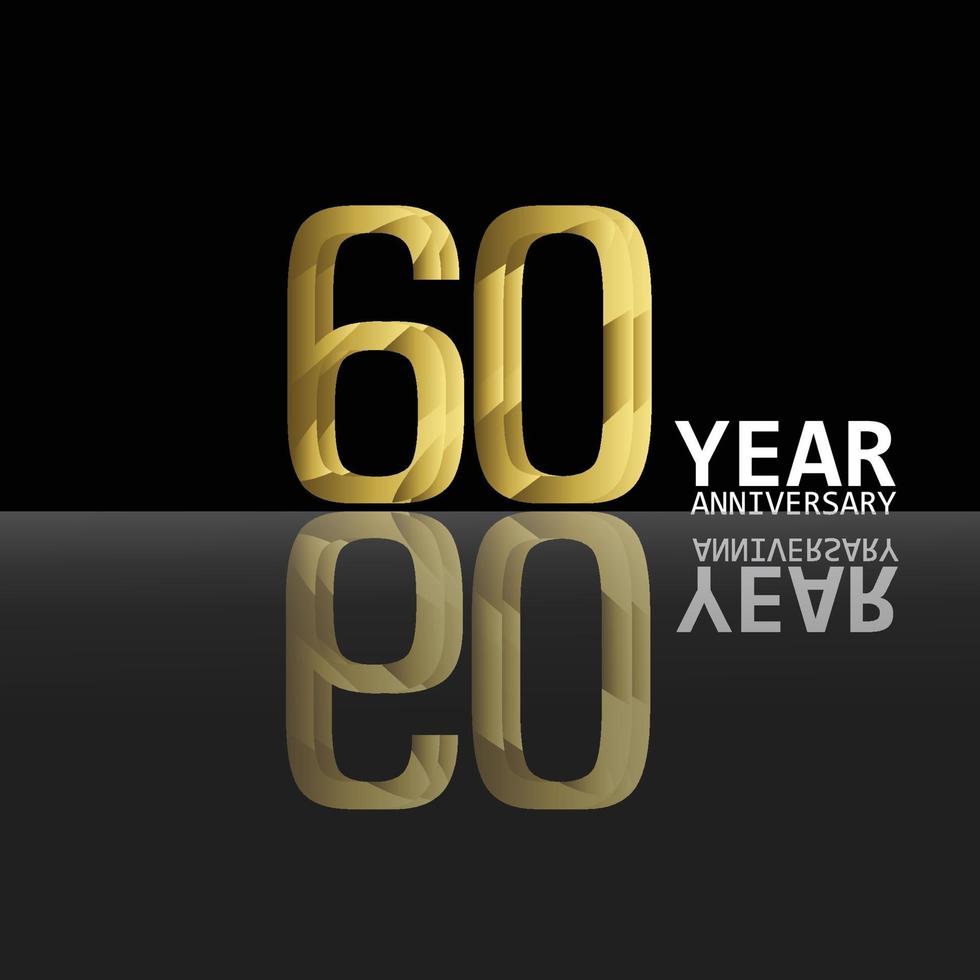 Ilustración de diseño de plantilla de vector de color de fondo negro dorado celebración de aniversario de 60 años