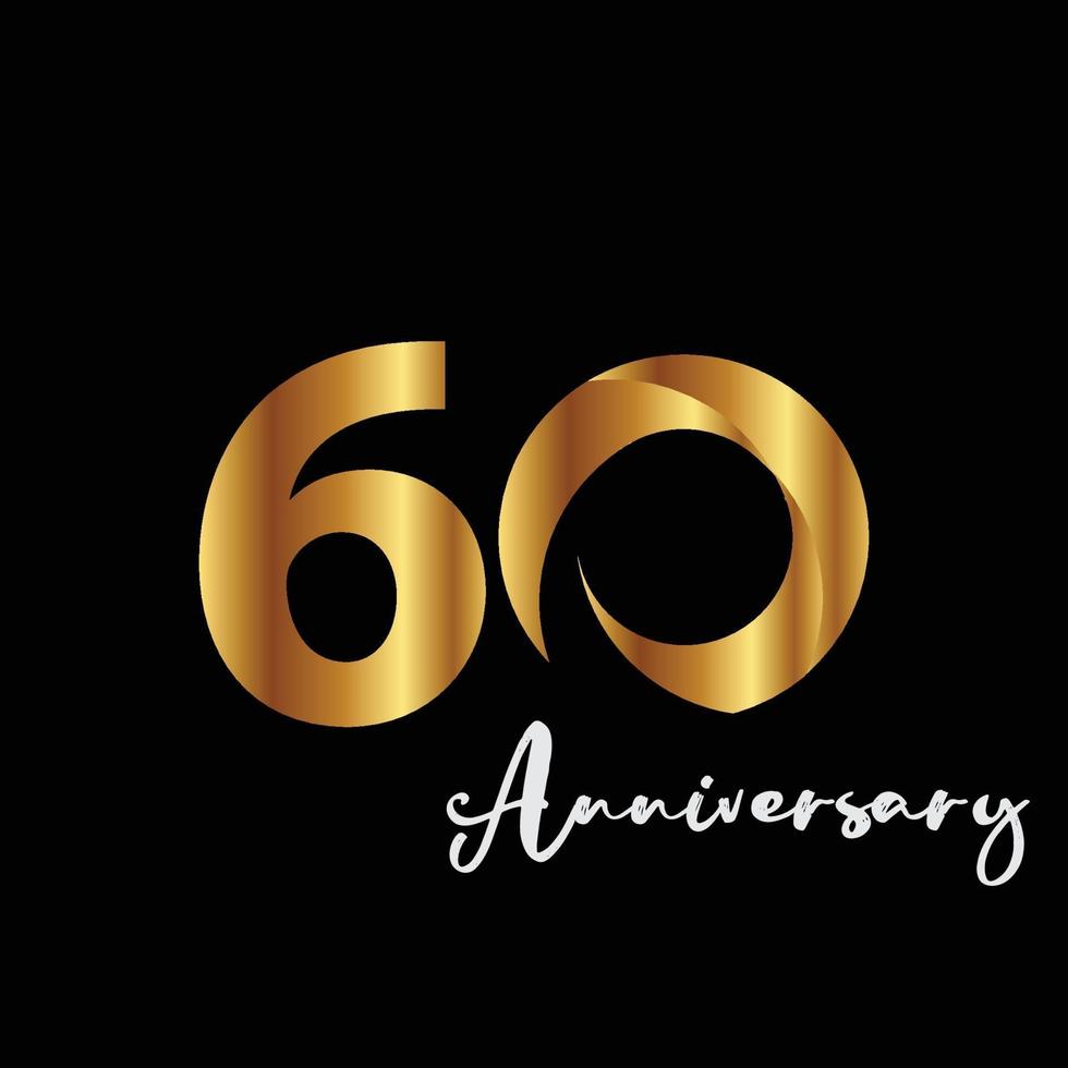 60 Years Anniversary Celebration Gold Black Background Color Vector Template Design Illustration