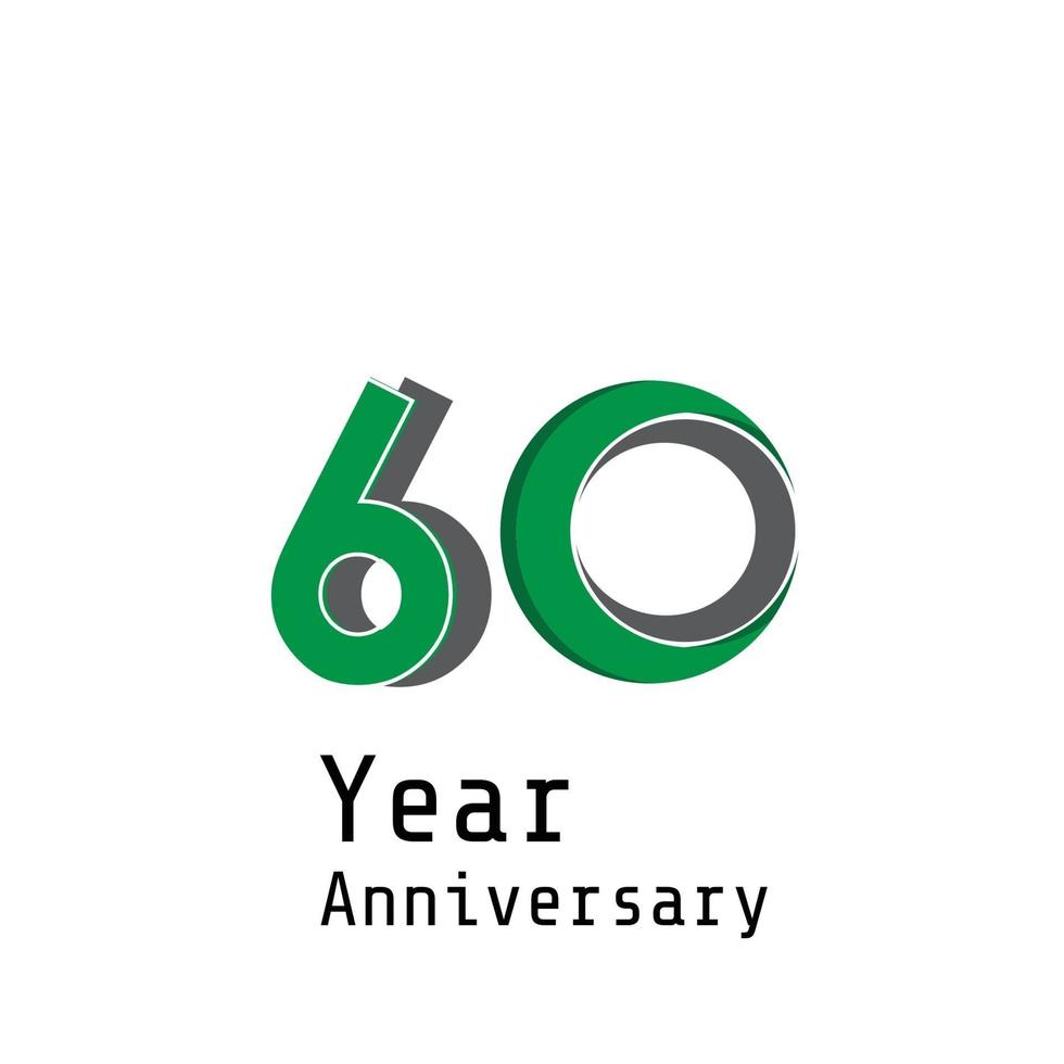 Ilustración de diseño de plantilla de vector de color verde de celebración de aniversario de 60 años