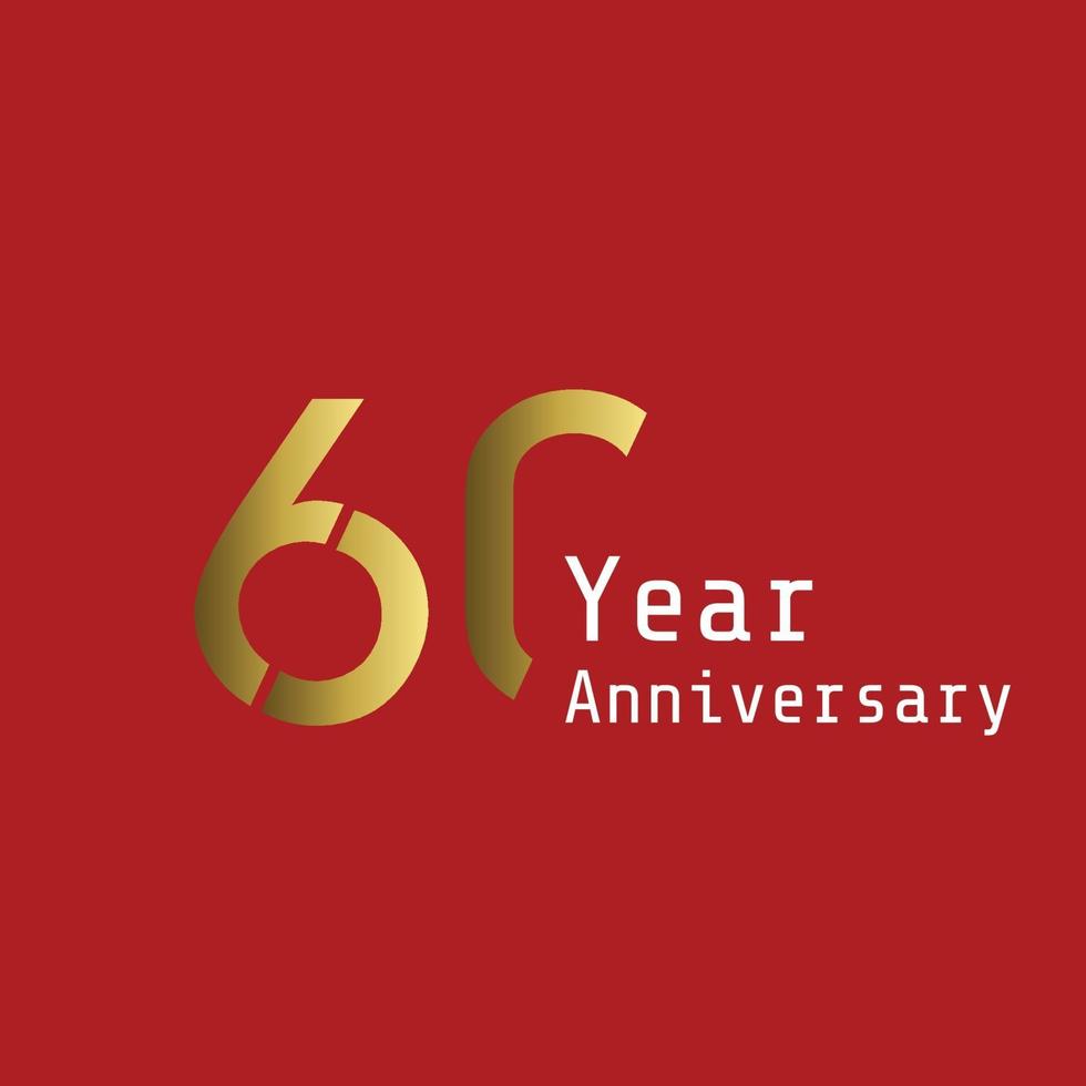 60 Years Anniversary Celebration Gold Red Background Color Vector Template Design Illustration