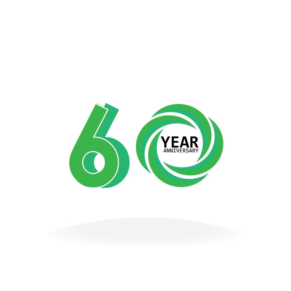 Ilustración de diseño de plantilla de vector de color verde de celebración de aniversario de 60 años