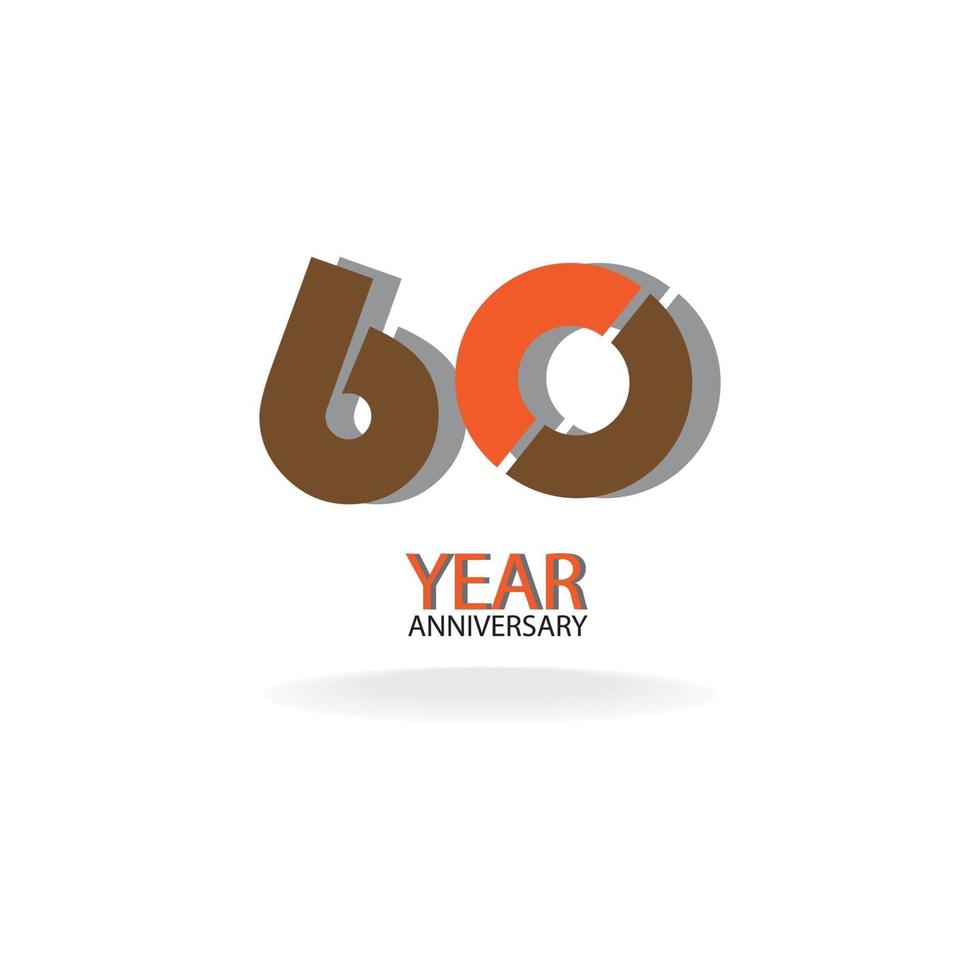 Ilustración de diseño de plantilla de vector de color naranja de celebración de aniversario de 60 años