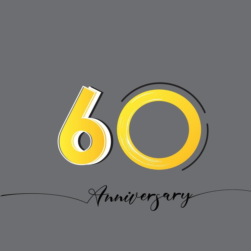 60 Years Anniversary Celebration Yellow Color Vector Template Design Illustration