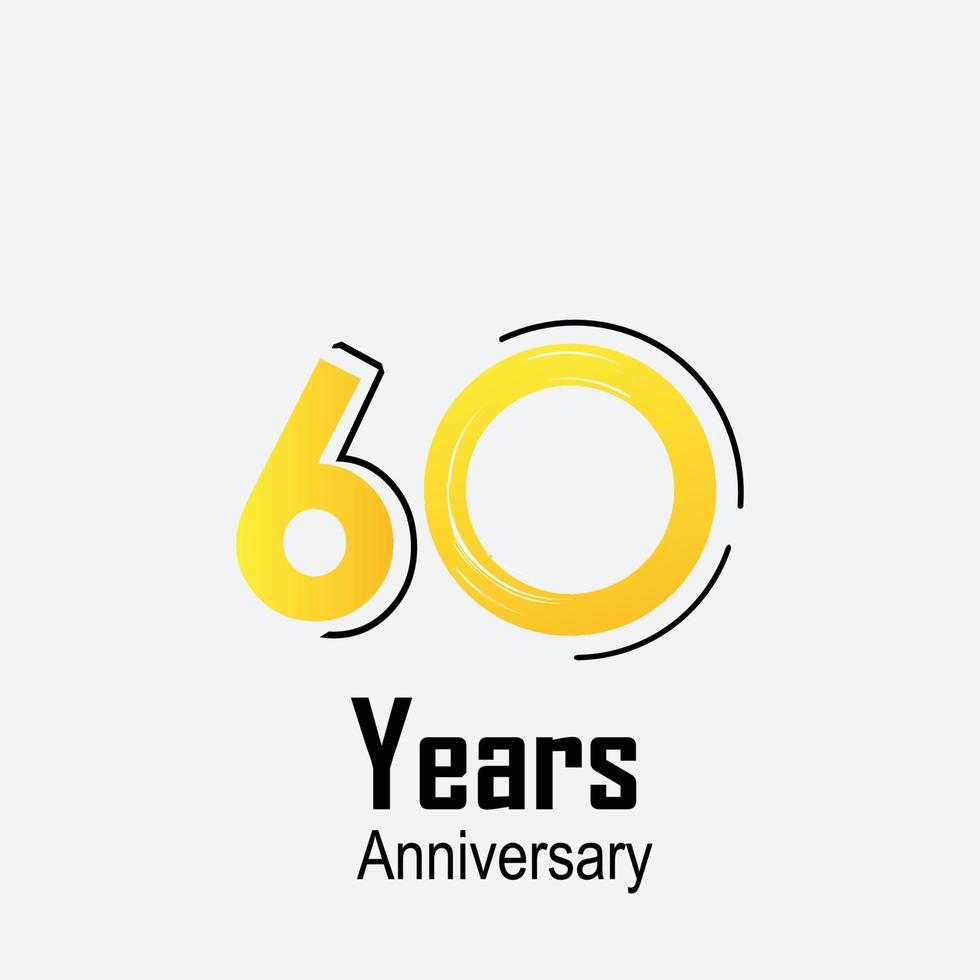 Ilustración de diseño de plantilla de vector de color amarillo celebración de aniversario de 60 años